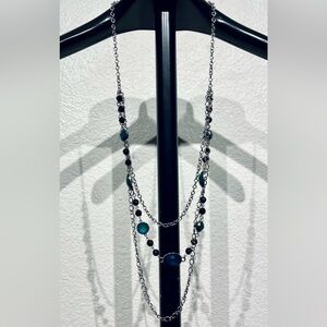 Vintage Silver, Turquoise and Black Layered Necklace